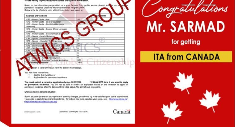 Mr. Sarmad for getting an Invitation to Apply(ITA)
